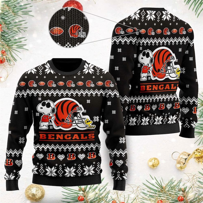 Cincinnati Bengals Cute The Snoopy Show Football Helmet Black Ugly Christmas Sweater