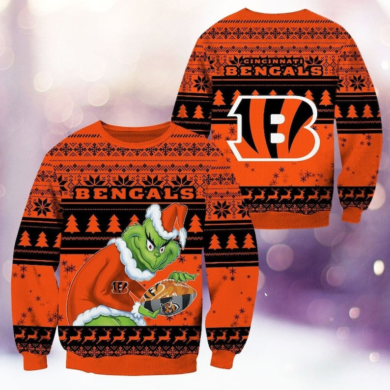 Cincinnati The Grinch Printed Ugly Christmas 2023 Sweater