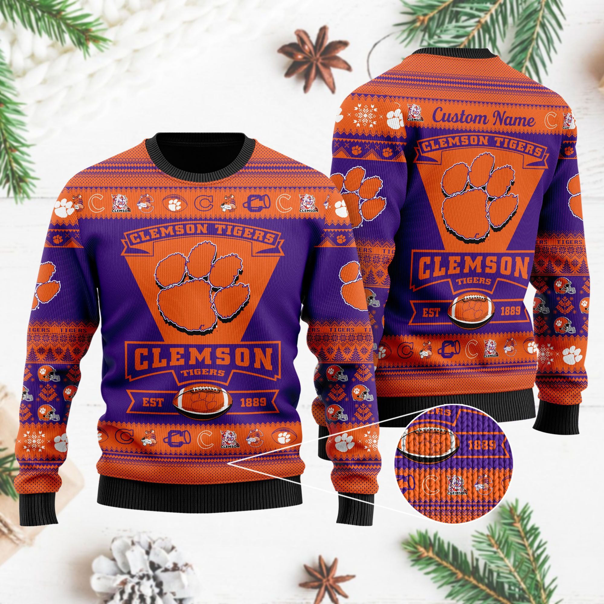 Clemson Tigers EST 1889 Christmas Ugly Sweater- Best Christmas Gifts 2023