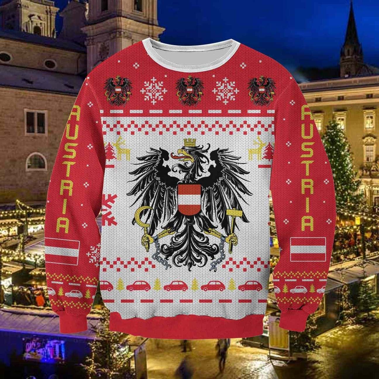 Coat of arms of Austria Red Christmas Ugly Sweater- Best Christmas Gifts 2023