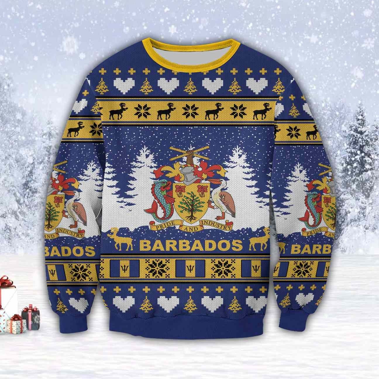 Coat of Arms Of Barbados Christmas Ugly Sweater- Best Christmas Gifts 2023