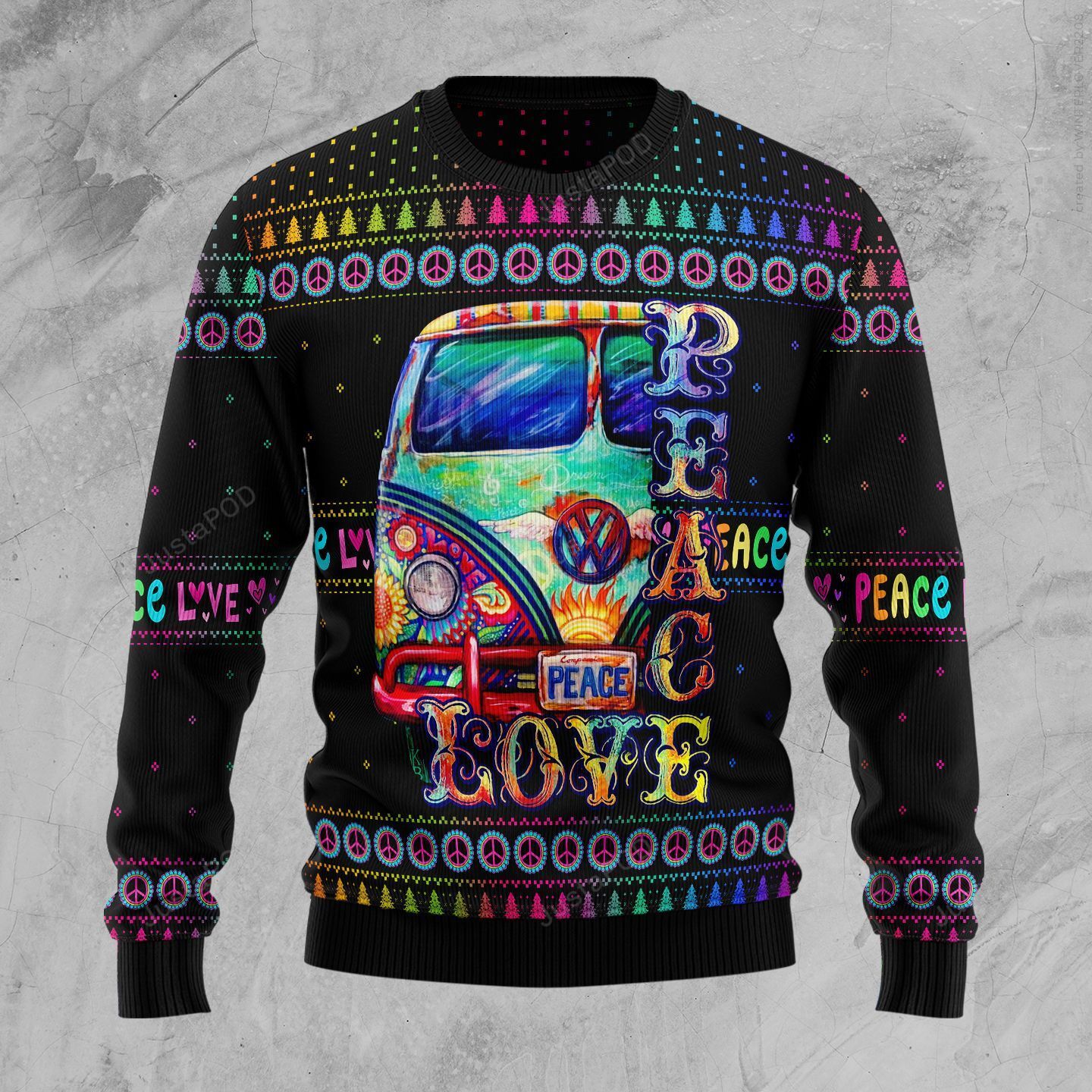 Colorful Hippie Peace Love Christmas Ugly Sweater- Best Christmas Gifts 2023