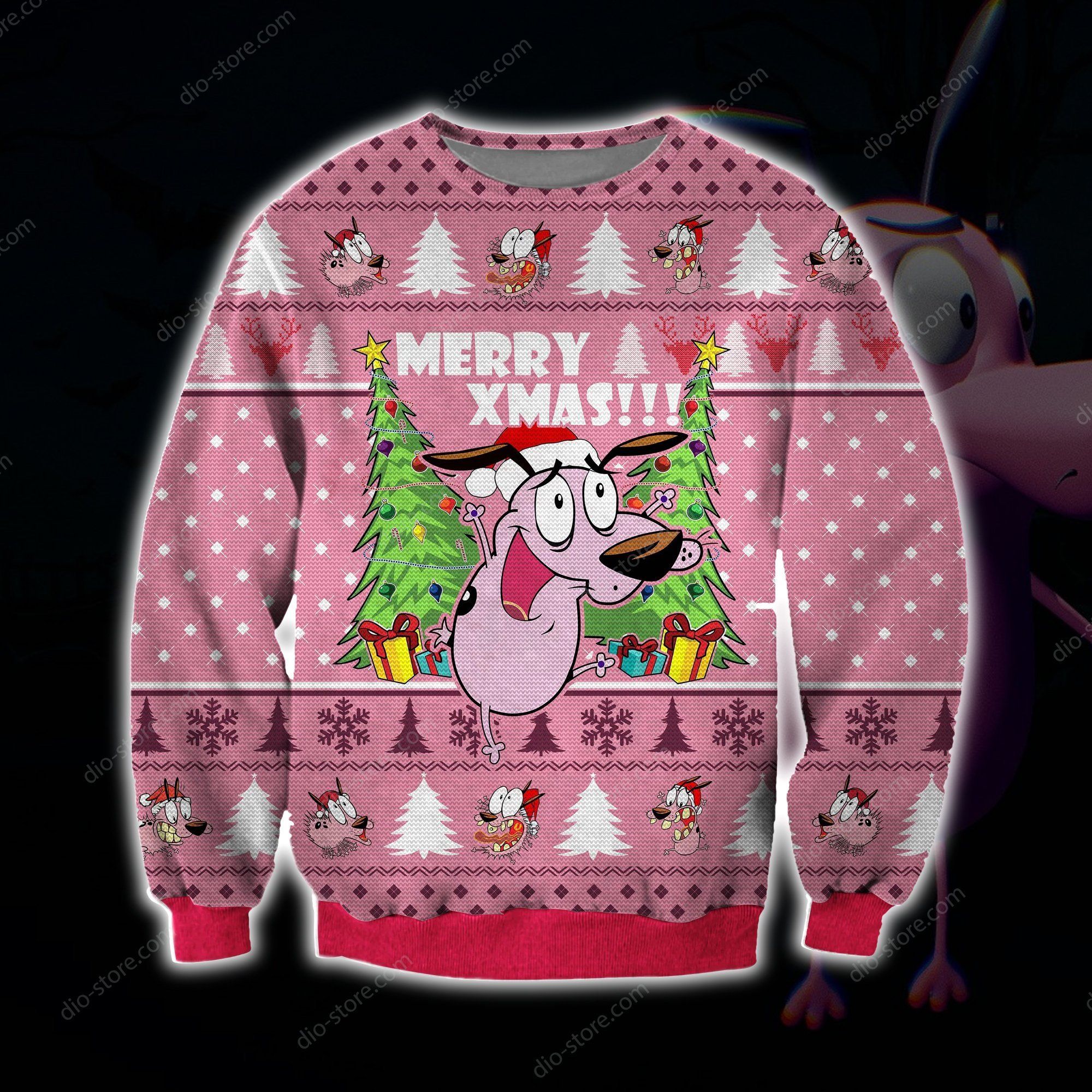 Cowardly Dog Merry Xmas Christmas Ugly Sweater- Best Christmas Gifts 2023