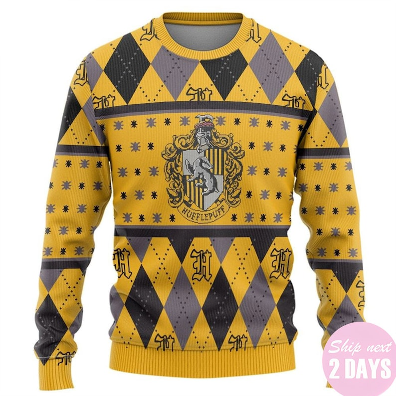 Crest Harry Potter Ugly Christmas Sweater Hufflepuff