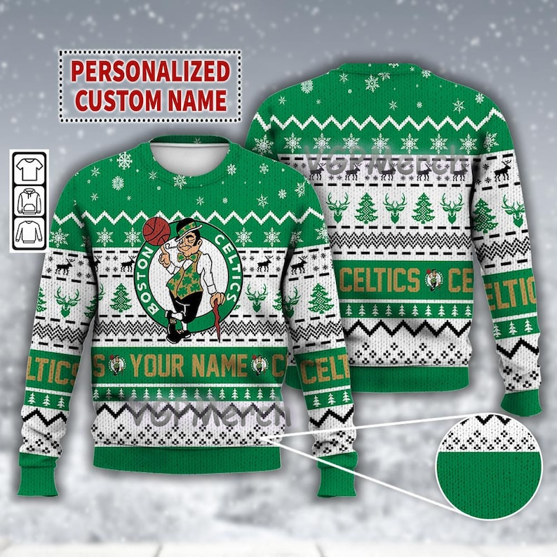 Custom Boston Basketball Ugly Christmas Sweater