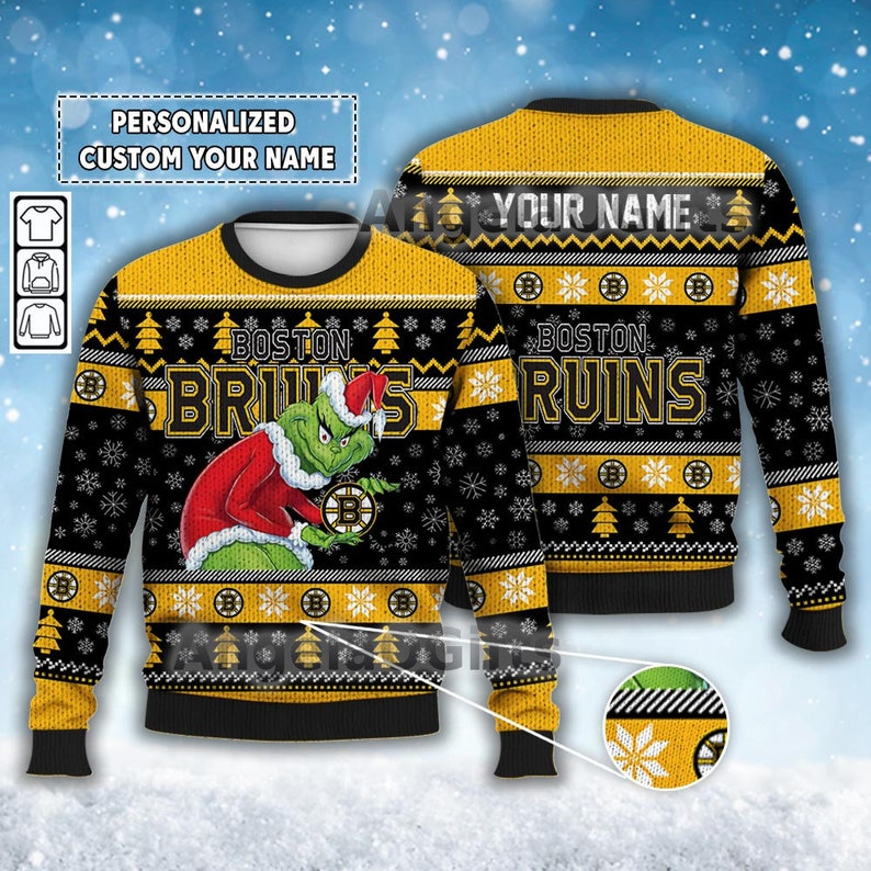 Custom Boston Bruins Grinchmas Ugly Christmas Sweater