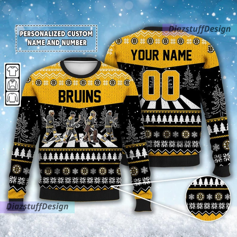 Custom Bruins Walking Abbey Road Ugly Christmas Sweater