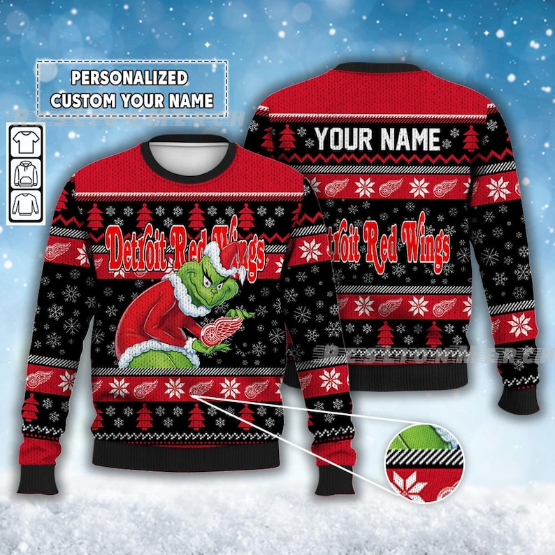 Custom Detroit Red Wings Grinchmas Ugly Christmas Sweater