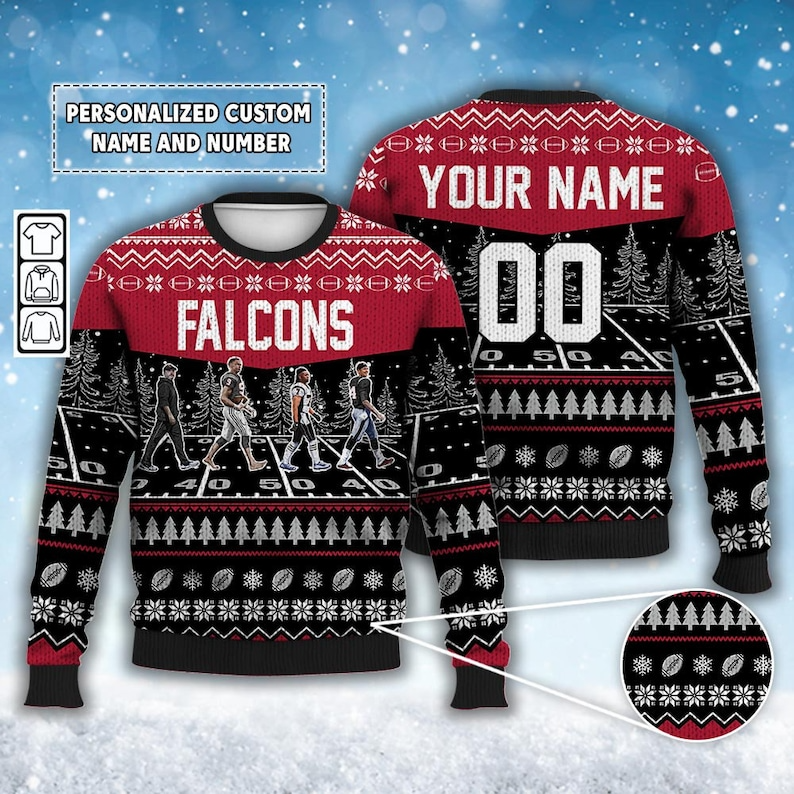 Custom Falcons Walking Abbey Road Ugly Christmas Sweater