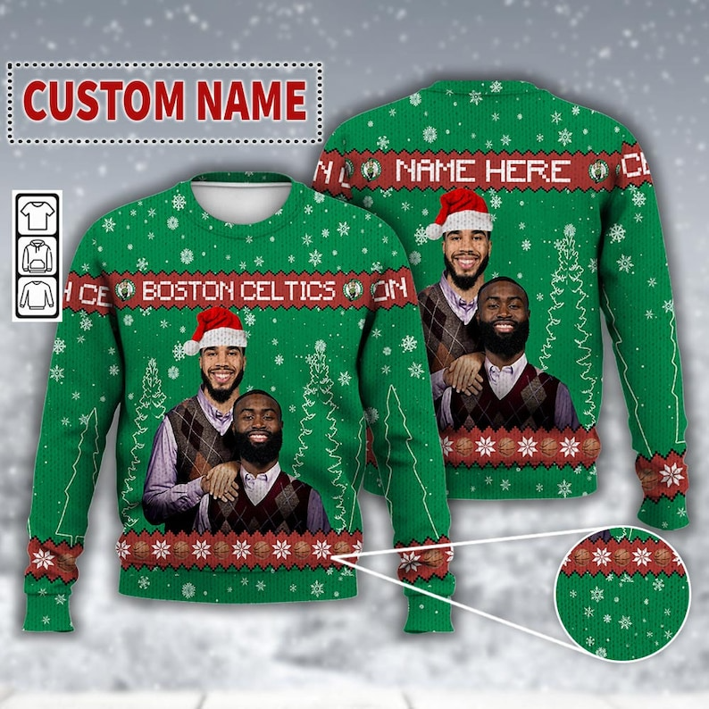 Custom Jayson Tatum Jaylen Brown Boston Basketball Ugly Christmas Sweater