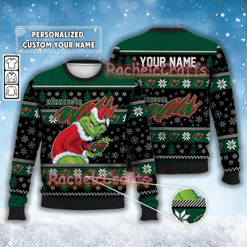 Custom Minnesota Wild Grinchmas Ugly Christmas Sweater