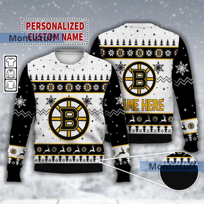 Custom Name Boston Bruins Ice Hockey Ugly Christmas Sweater