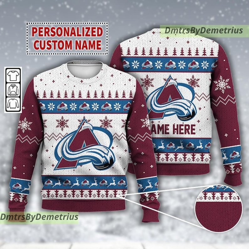 Custom Name Colorado Avalanche Ice Hockey Ugly Christmas Sweater