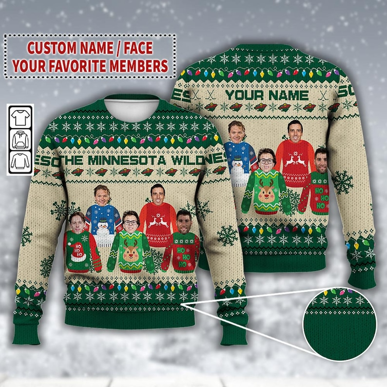 Custom Name Minnesota Wild Christmas Ugly Sweater