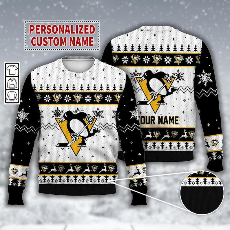 Custom Name Pittsburgh Penguins Ice Hockey Ugly Christmas Sweater