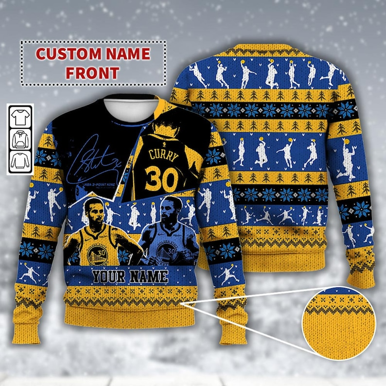 Custom Name Stephen Curry Golden State Basketball Ugly Christmas 3D Sweater