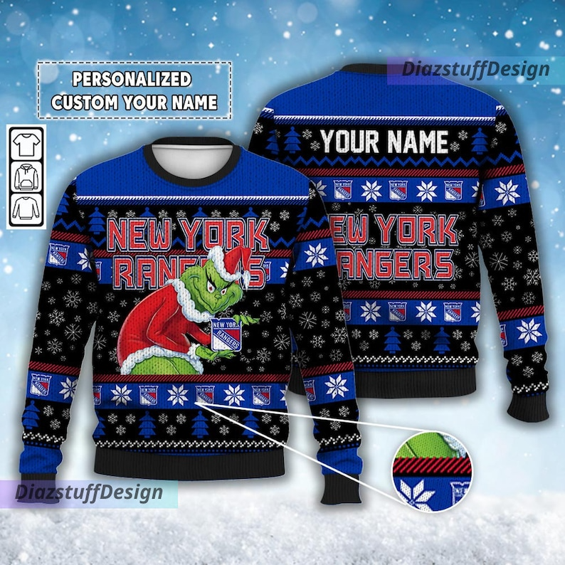 Custom New York Rangers Grinchmas Ugly Christmas Sweater