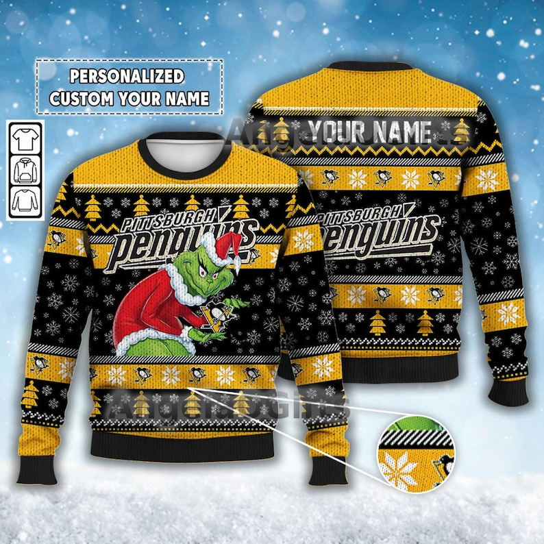 Custom Pittsburgh Penguins Grinchmas Ugly Christmas Sweater 2