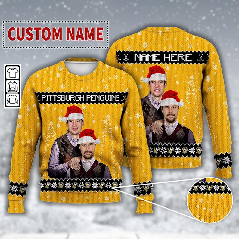 Custom Sidney Crosby Erik Karlsson Pittsburgh Ice Hockey Ugly Christmas Sweater