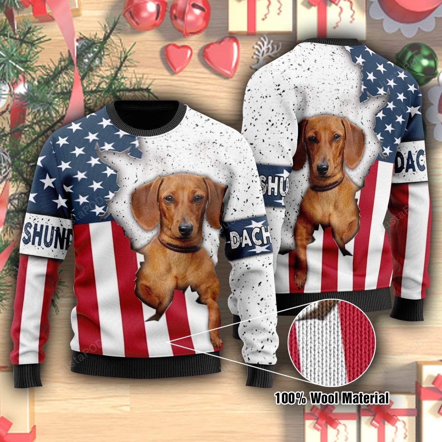 Dachshund Dog USA Flag Christmas Ugly Sweater- Best Christmas Gifts 2023