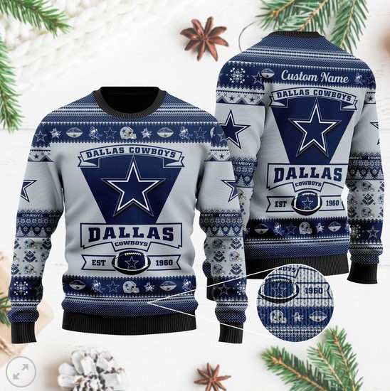 Dallas Cowboys Football Team Logo Custom Name Personalized Ugly Christmas Ugly Sweater- Best Christmas Gifts 2023