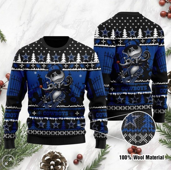 Dallas Cowboys Jack Skellington Halloween Christmas Ugly Sweater- Best Christmas Gifts 2023