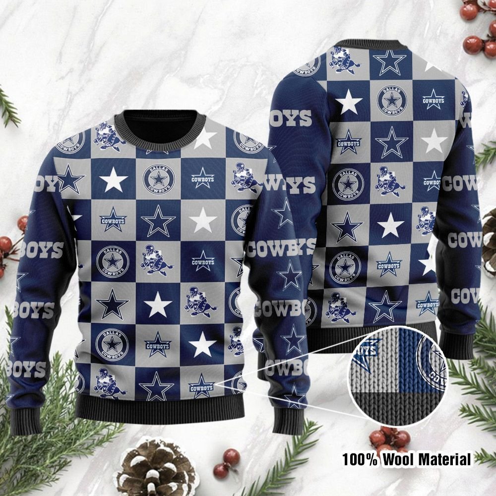 Dallas Cowboys Logo Checkered Flannel Design Christmas Ugly Sweater- Best Christmas Gifts 2023