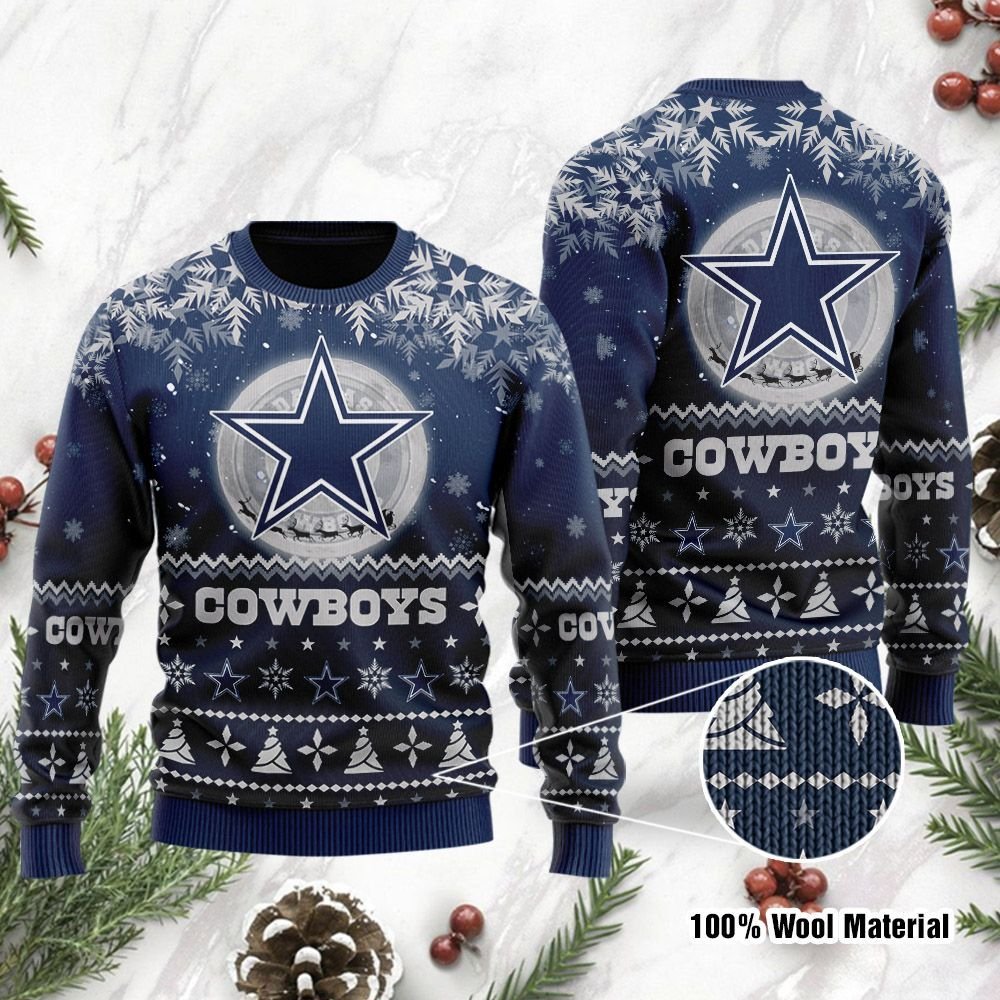 Dallas Cowboys Santa Claus In The Moon Christmas Ugly Sweater- Best Christmas Gifts 2023