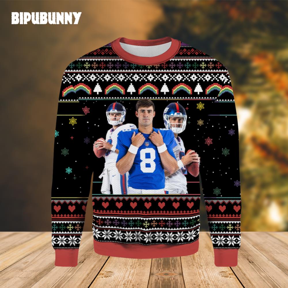 Daniel Jones No.8 NY Giants Ugly Sweater- Best Christmas Gifts 2023