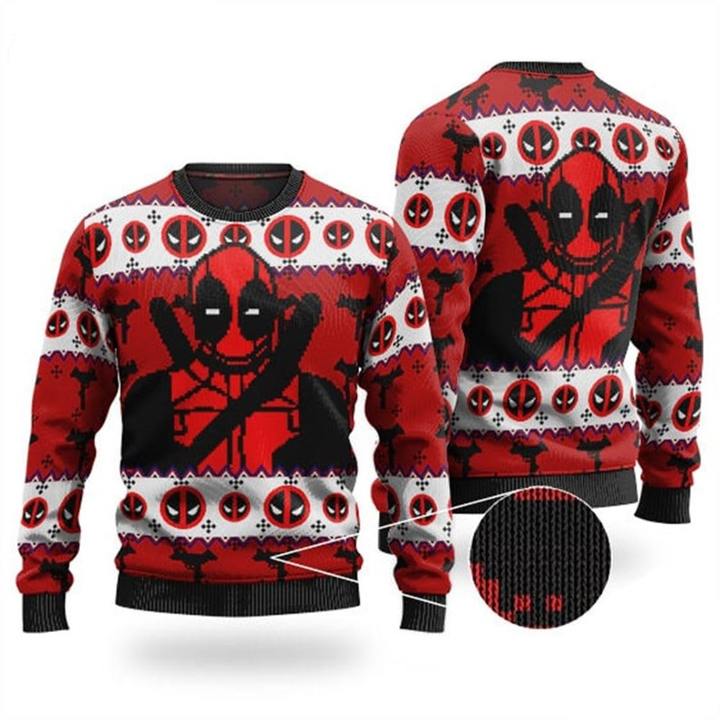 Deadpool & Guns Pattern Ugly Xmas Ugly Sweater