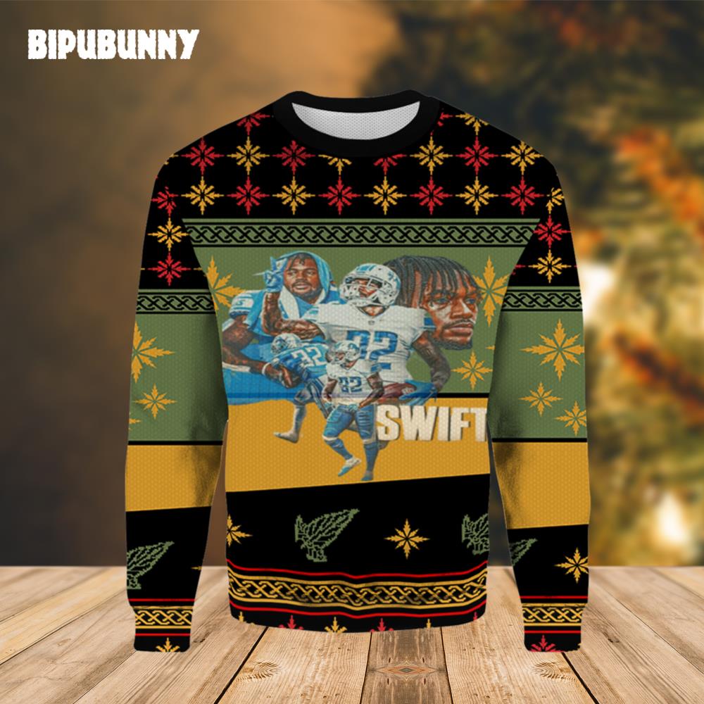 Deandre Swift Detroit Lions Ugly Christmas Sweater- Best Christmas Gifts 2023