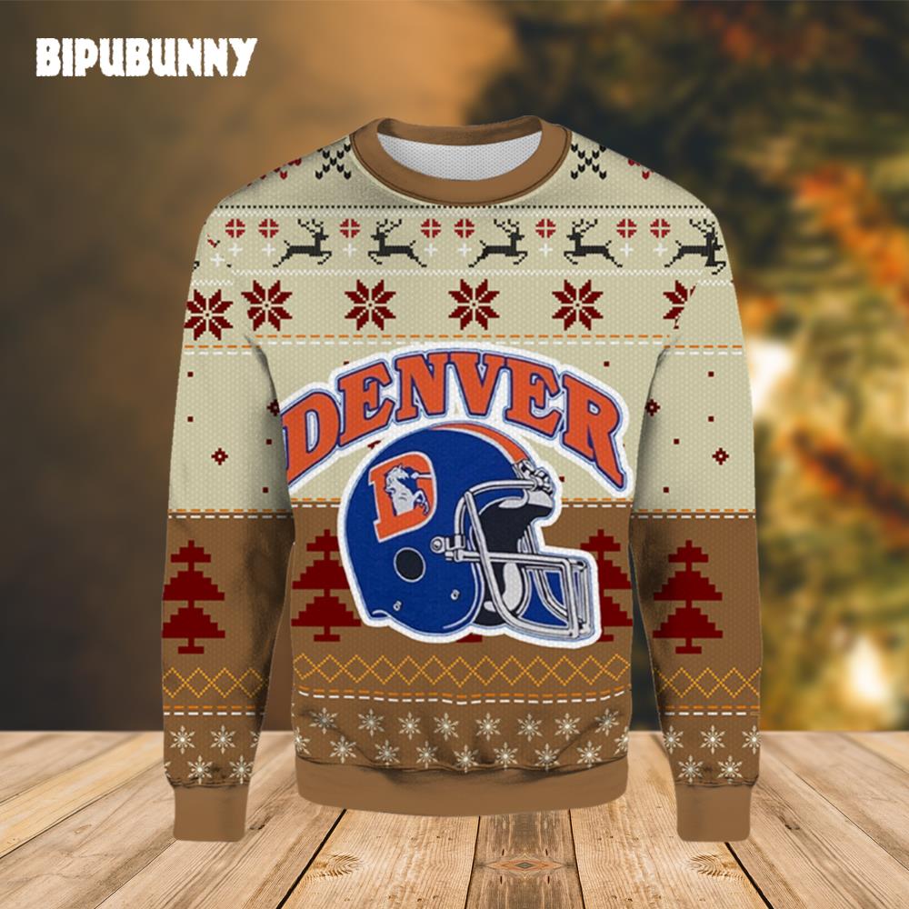 Denver Football Team Vintage Classic Helmet Royal Ugly Sweater- Best Christmas Gifts 2023