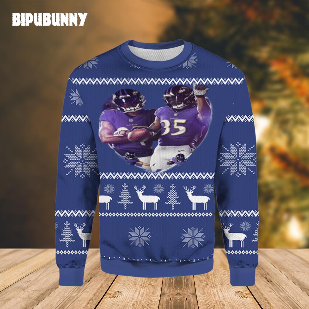 Dobbins Gus Edwards Baltimore Ravens Ugly Christmas Sweater- Best Christmas Gifts 2023