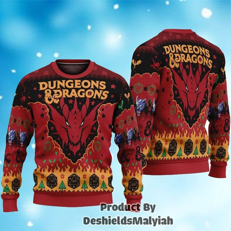 Dungeons & Dragons Seven Dice A-Rolling Ugly Christmas Sweater