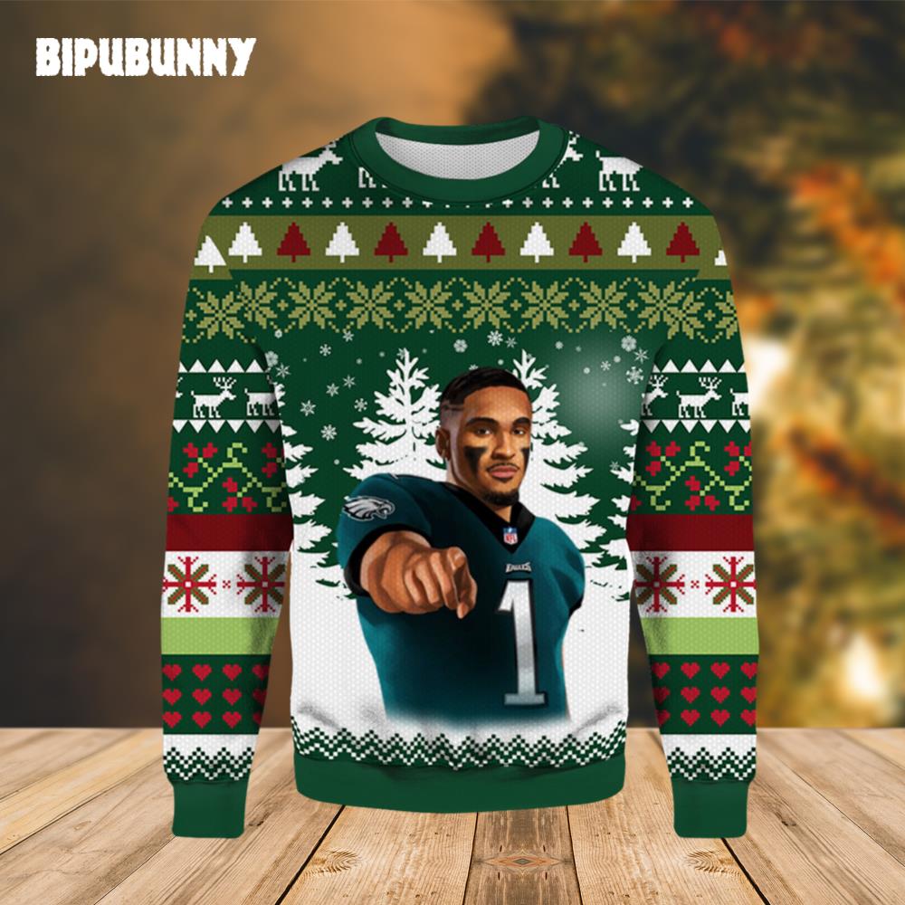 Eagles Quarterback Jalen Hurts Ugly Christmas Sweater- Best Christmas Gifts 2023