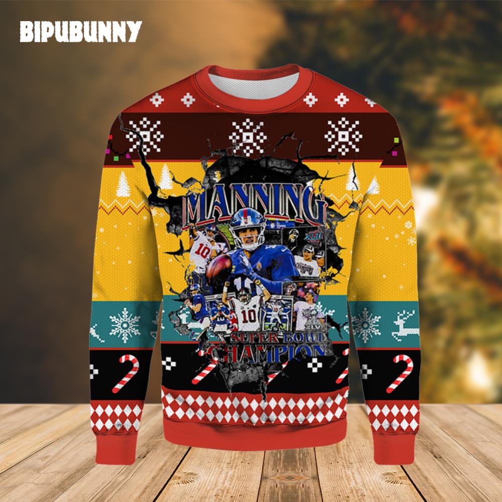 Eli Manning New York Giants Ugly Chirstmas Sweater- Best Christmas Gifts 2023