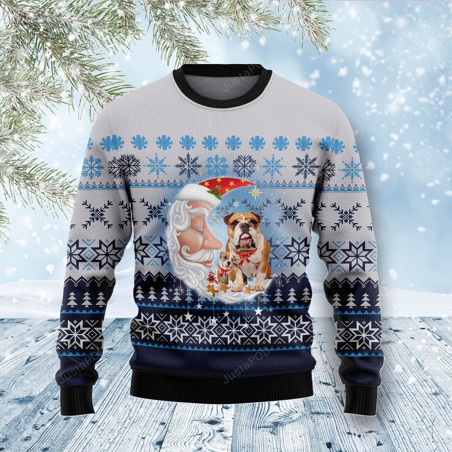 English Bulldog Love Santa Moon Christmas Ugly Sweater- Best Christmas Gifts 2023