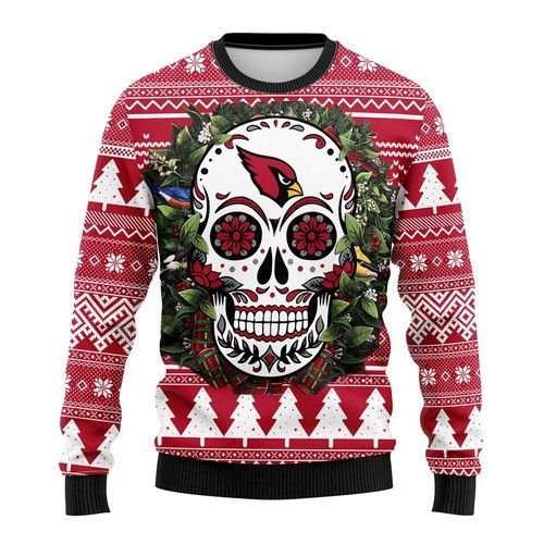 Flower Skull Arizona Cardinals Christmas Ugly Sweater- Best Christmas Gifts 2023