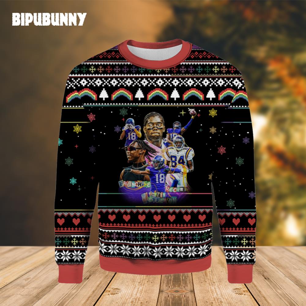 Franchise Record Justin Jefferson Ugly Sweater- Best Christmas Gifts 2023