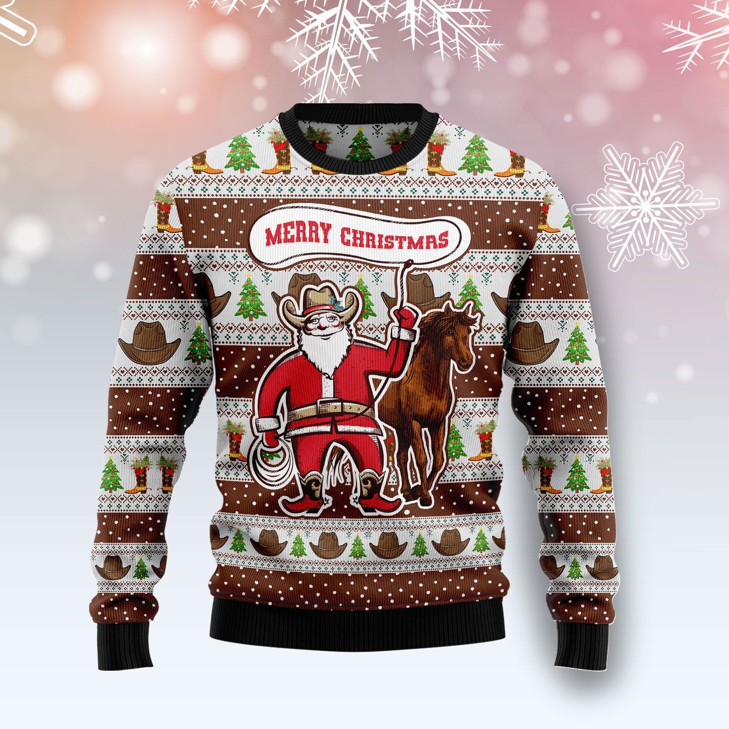 Funny Cowboy Santa Claus Christmas Ugly Sweater- Best Christmas Gifts 2023