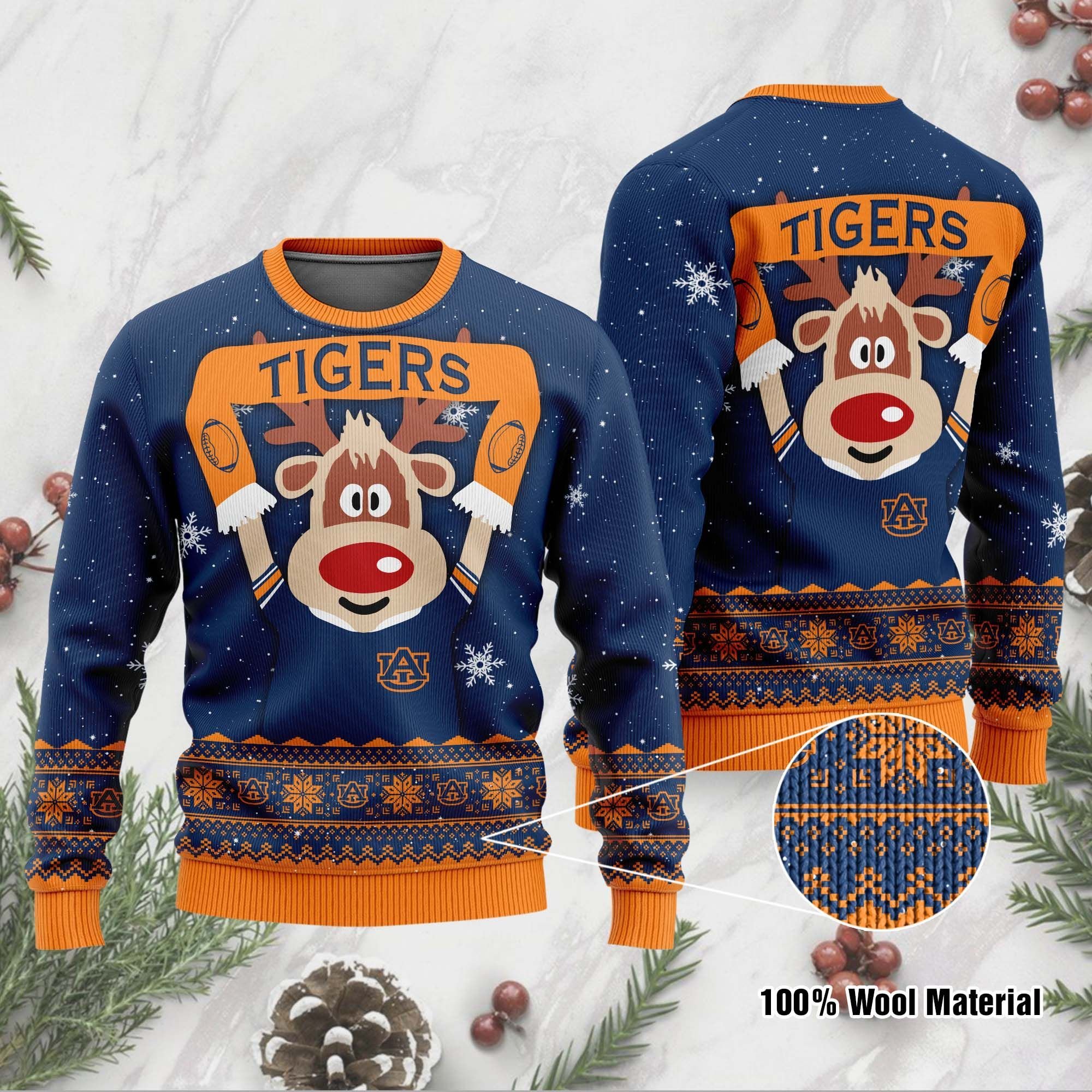 Funny Reindeer Auburn Tigers Christmas Ugly Sweater- Best Christmas Gifts 2023