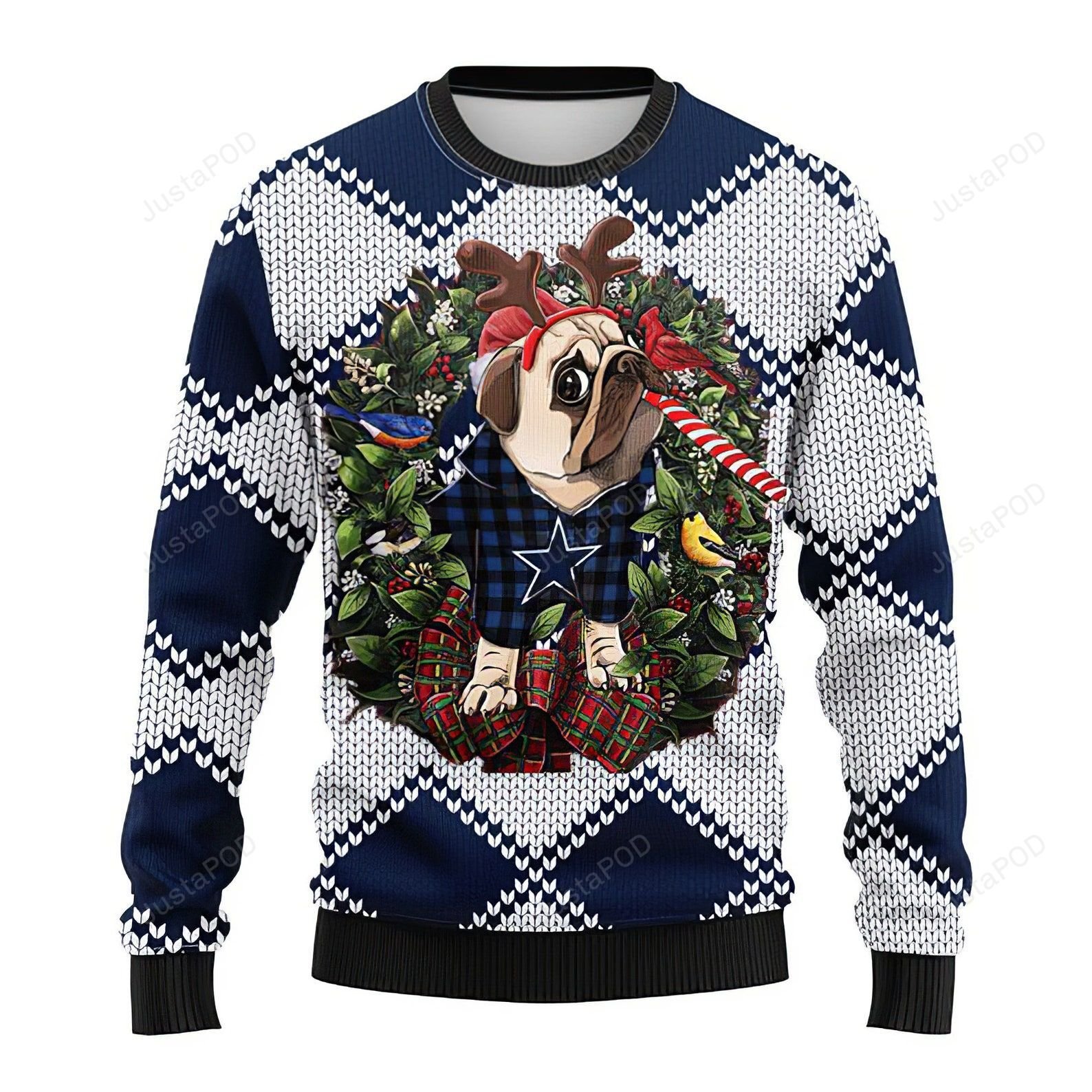 Funny Reindeer Pug Dog Dallas Cowboys Christmas Ugly Sweater- Best Christmas Gifts 2023