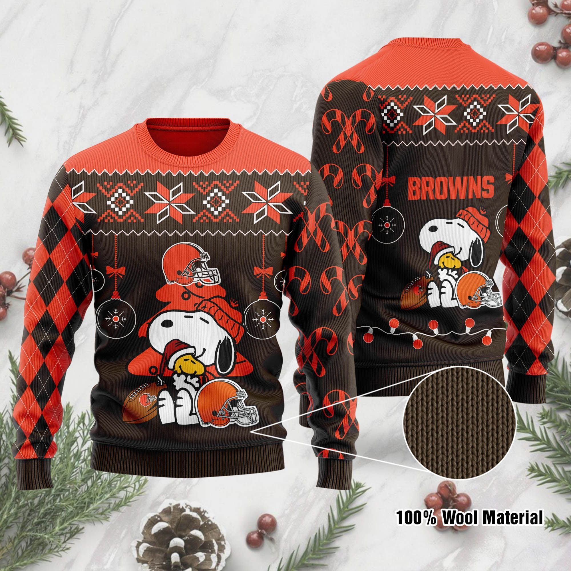 Funny Snoopy And Woodstock Cleveland Browns Christmas Ugly Sweater- Best Christmas Gifts 2023