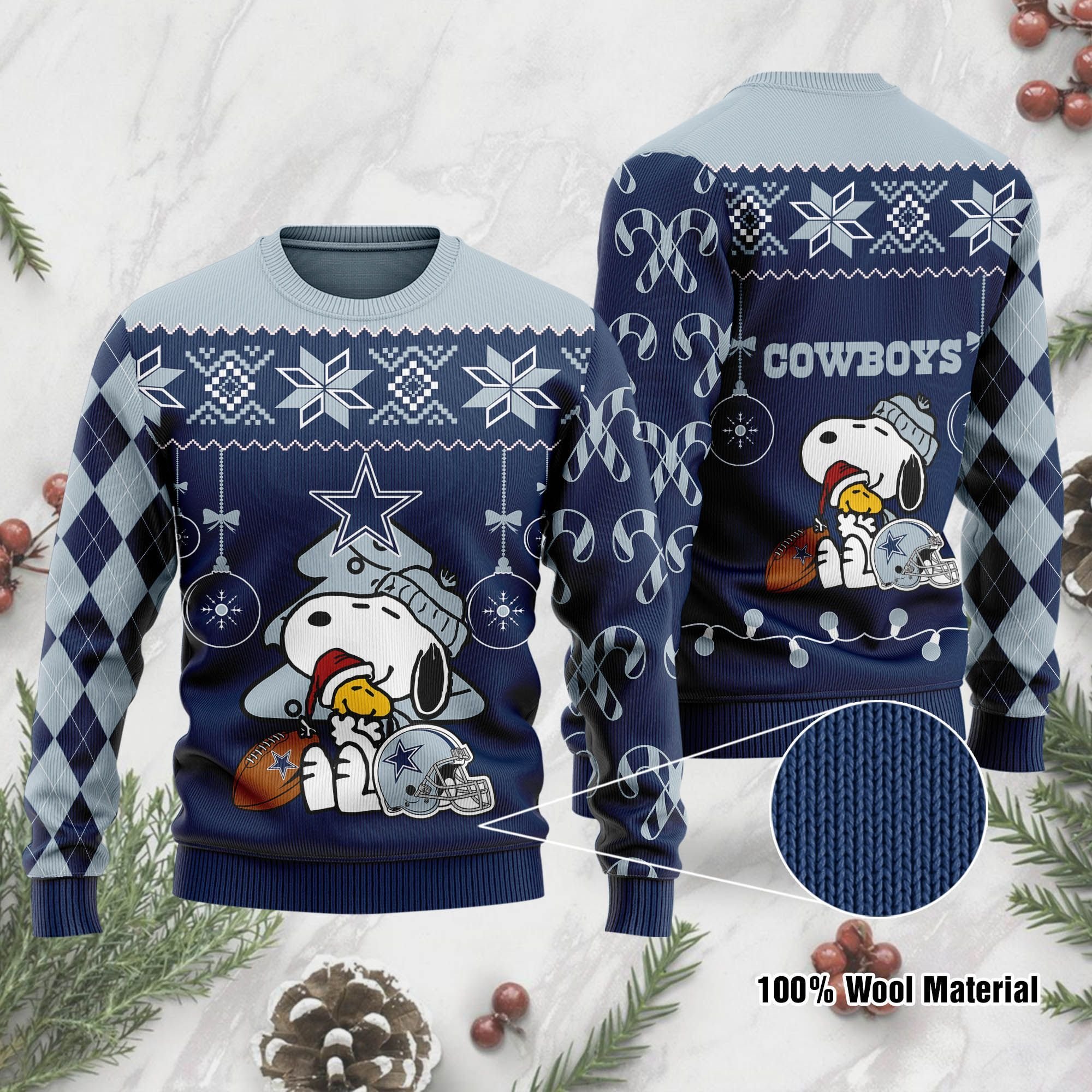 Funny Snoopy And Woodstock Dallas Cowboys Christmas Ugly Sweater- Best Christmas Gifts 2023