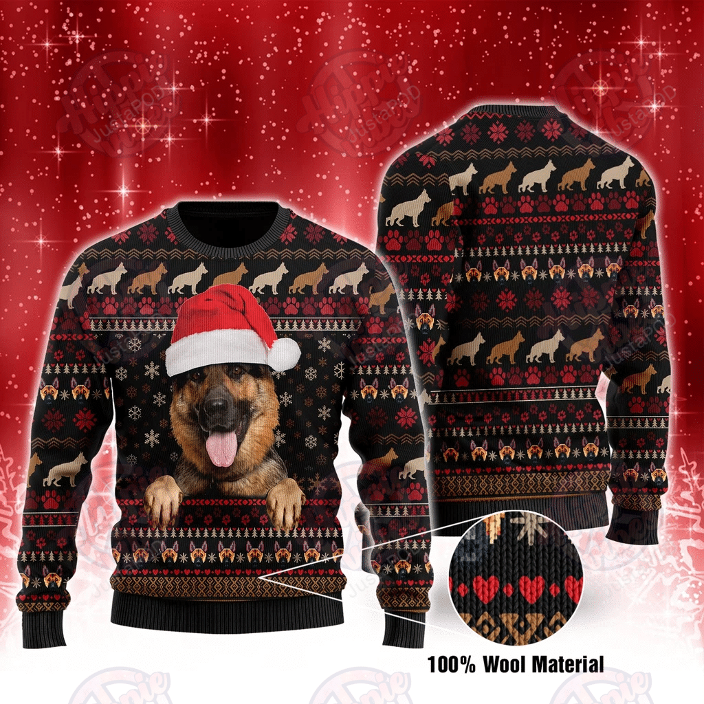 German Shepherd Dog Santa Christmas Ugly Sweater- Best Christmas Gifts 2023