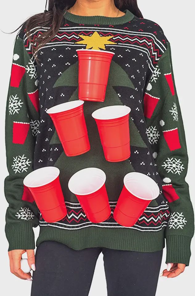 Giant Beer Pong Christmas Ugly Sweater- Best Christmas Gifts 2023