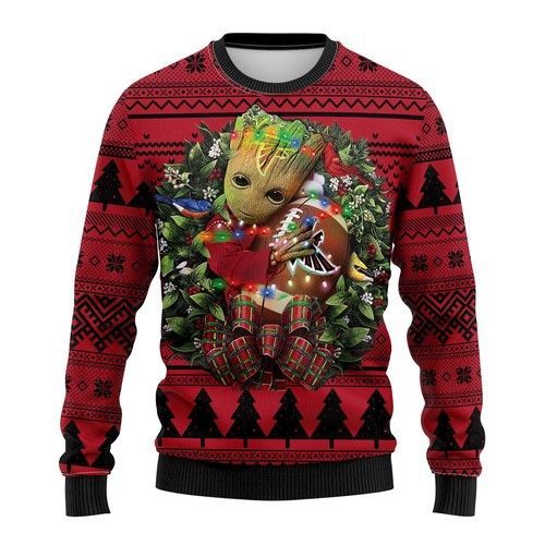 Groot Hug Atlanta Falcons NFL Christmas Ugly Sweater- Best Christmas Gifts 2023