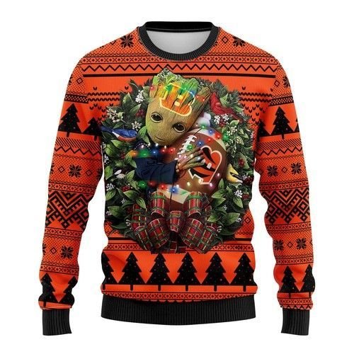 Groot Hug Cincinnati Bengals NFL Christmas Ugly Sweater- Best Christmas Gifts 2023