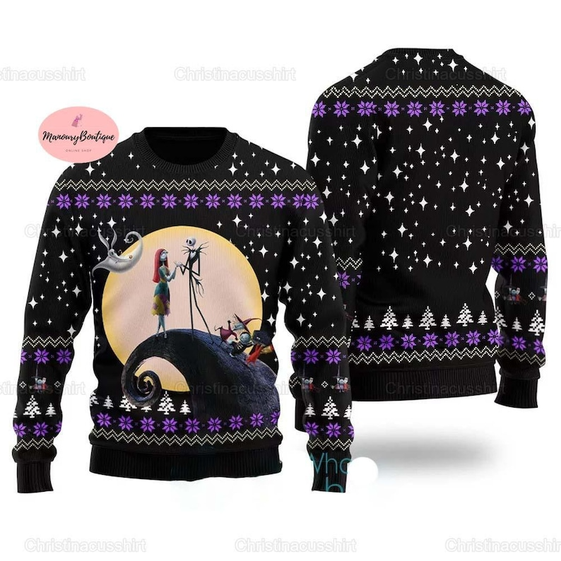 Jack N Sally And Jack Skellington Ugly Christmas Sweater