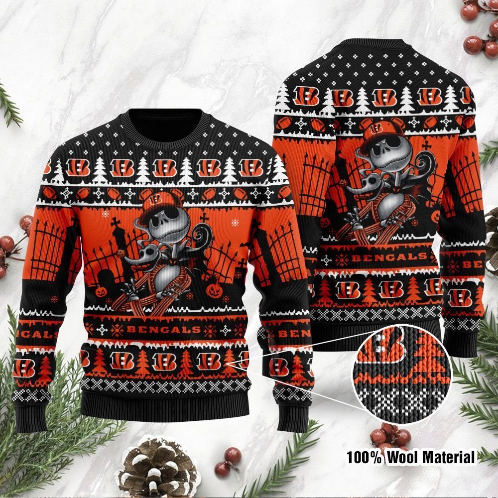 Jack Skellington Cincinnati Bengals Christmas Ugly Sweater- Best Christmas Gifts 2023